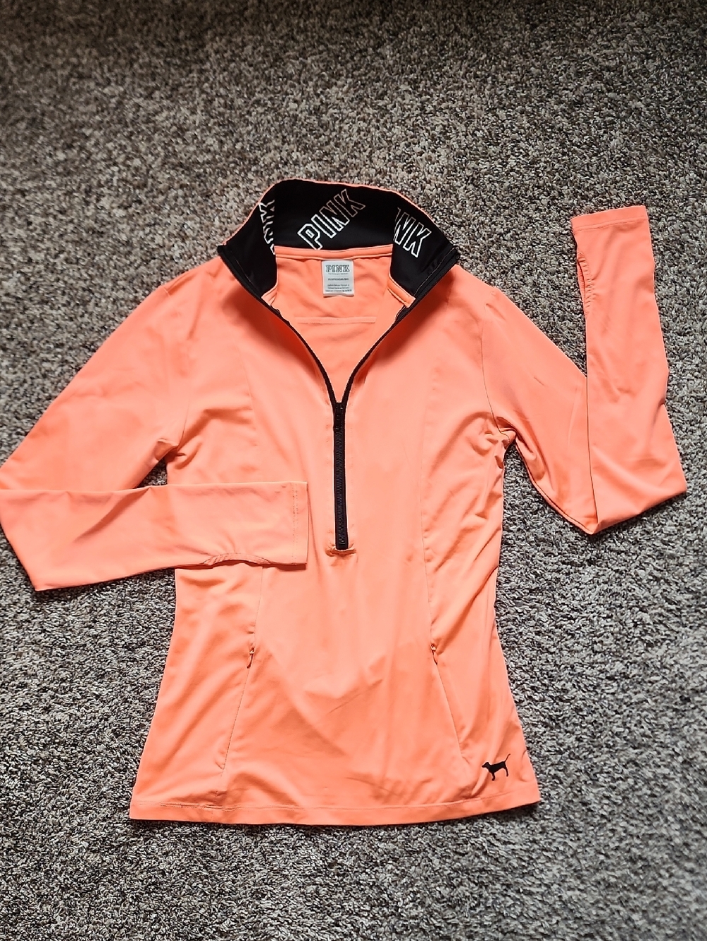PINK Victoria's Secret Coral & Black Half-Zip Pullover